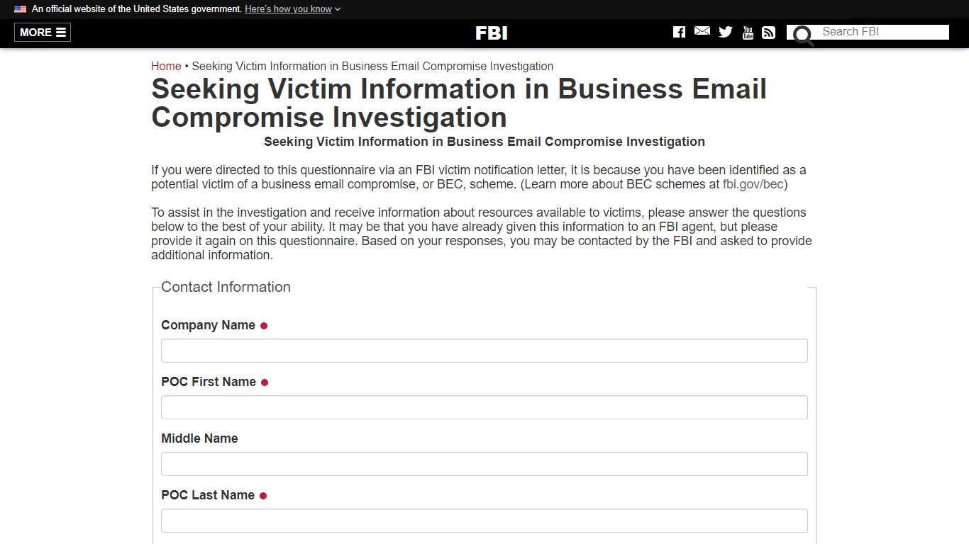 Seeking Victim Information in Business Email Compromise Investigation